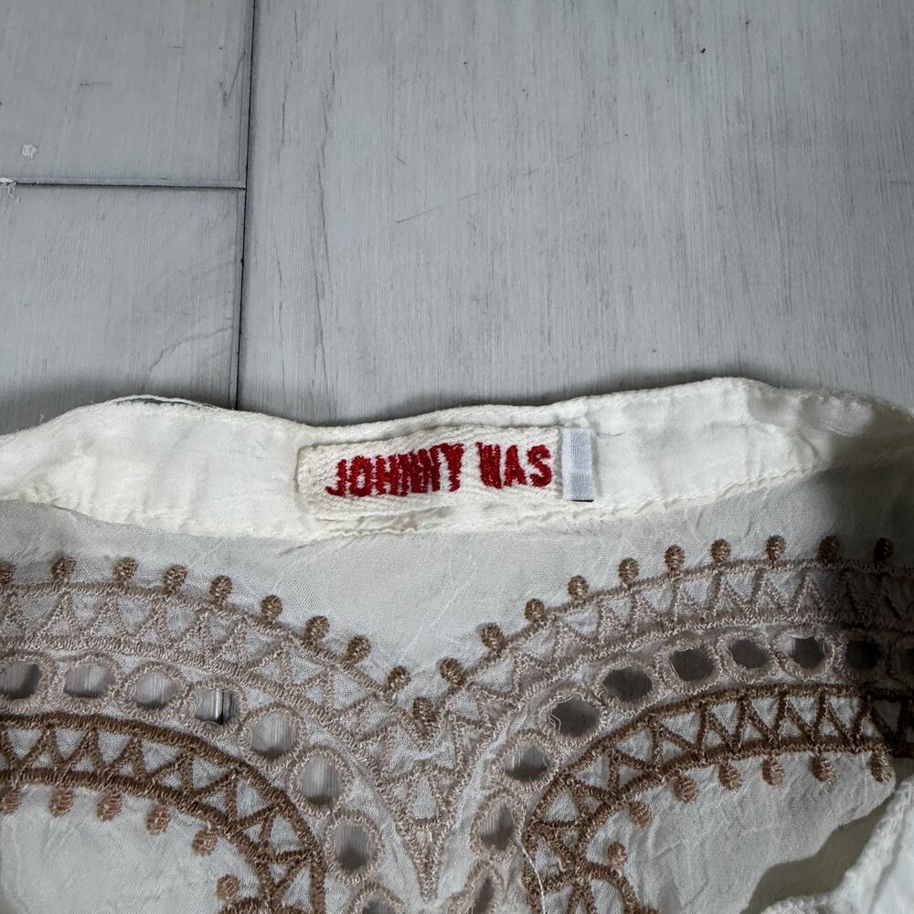 Johnny Was Tunic Blouse Womens Large White Lace Embroidered Sheer Boho Top - Picture 2 of 16